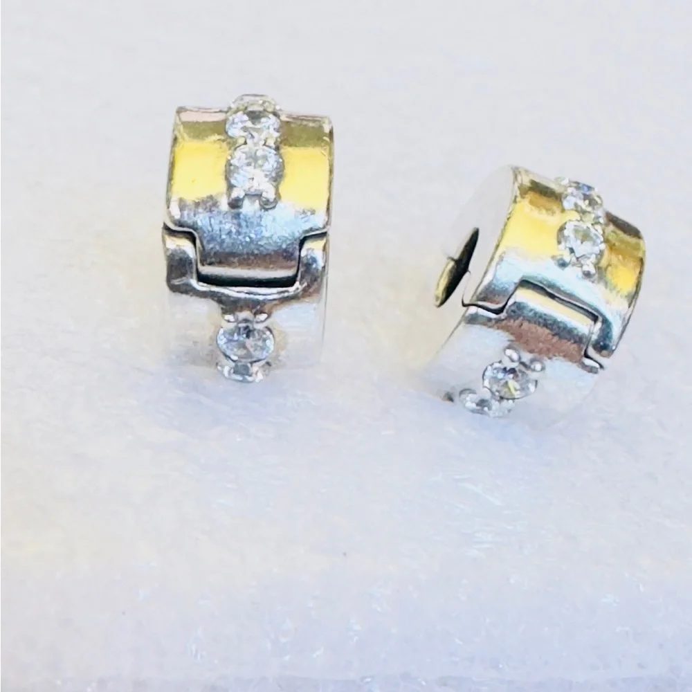 Two Pandora Sterling Silver 925 Clear Sparkling Row Clip Charms - Picture 2 of 6